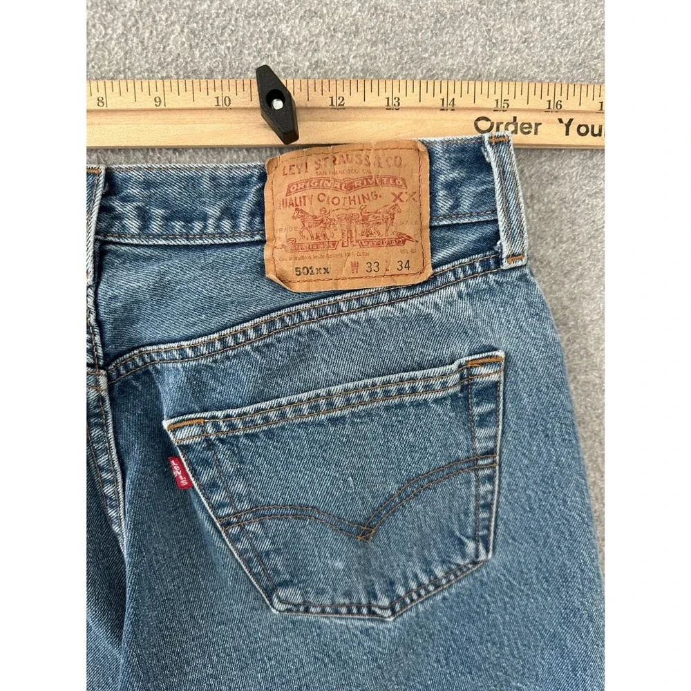 Vintage Levis 501xx Jeans Mens 33x34 Blue Straight Leg Button Fly Made in Mexico